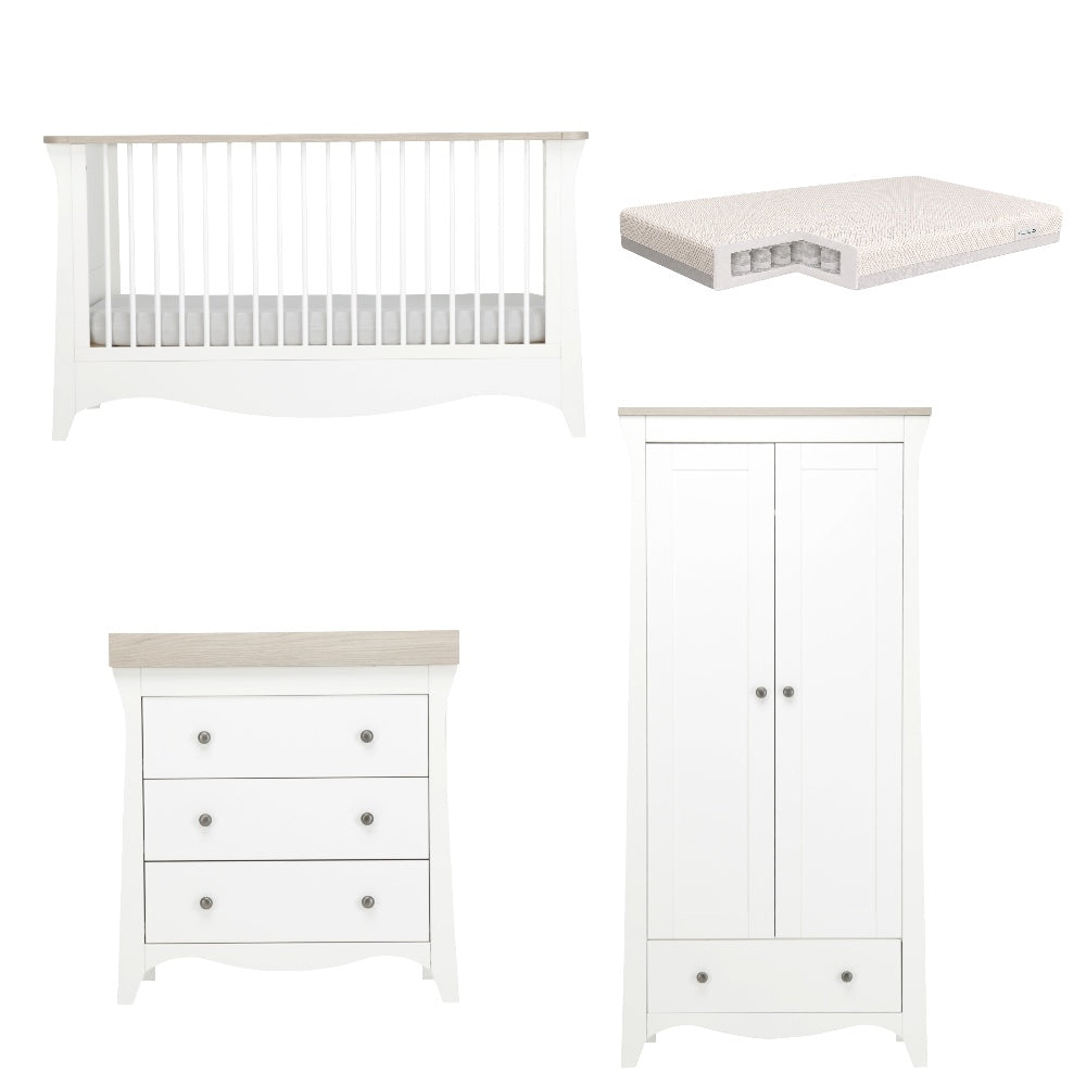 Clara 3 Piece Bundle with Cotbed Dresser and Wardrobe with a CuddleCo Signature Pocket Sprung Mattress.