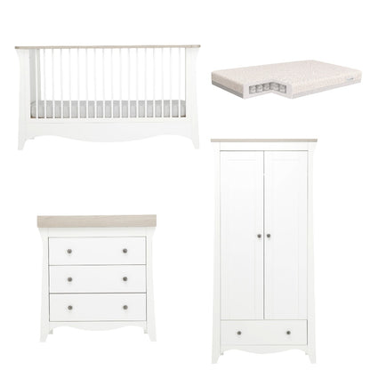 Clara 3 Piece Bundle with Cotbed Dresser and Wardrobe with a CuddleCo Signature Pocket Sprung Mattress.