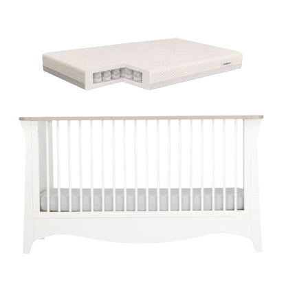 Clara cotbed in white and ash colour with a cuddleco siganture poscket sprung mattress.