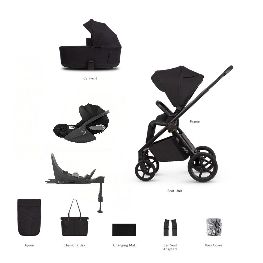 Venicci Claro 2 travel system in noir black with cybex cloud t car seat and isofix base.