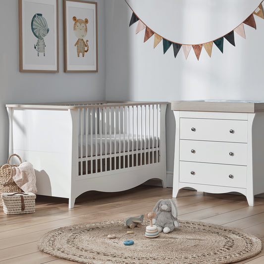 clara cot bed and dresser within a nursery