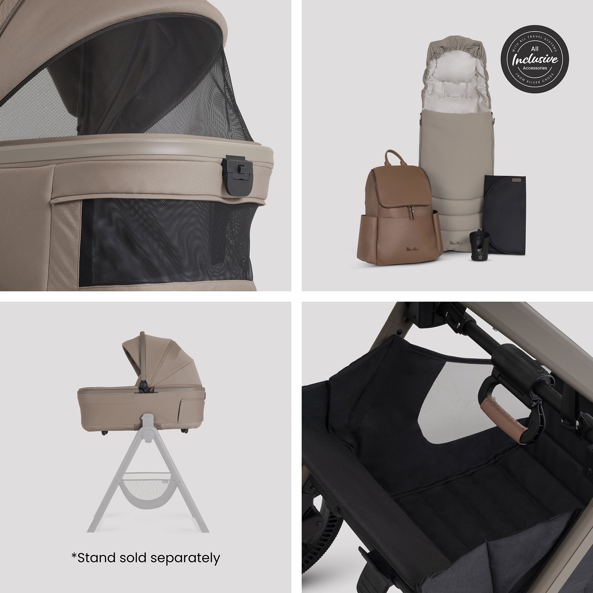 Silver cross cove 2 travel system in beige with next stage car seat in taupe.