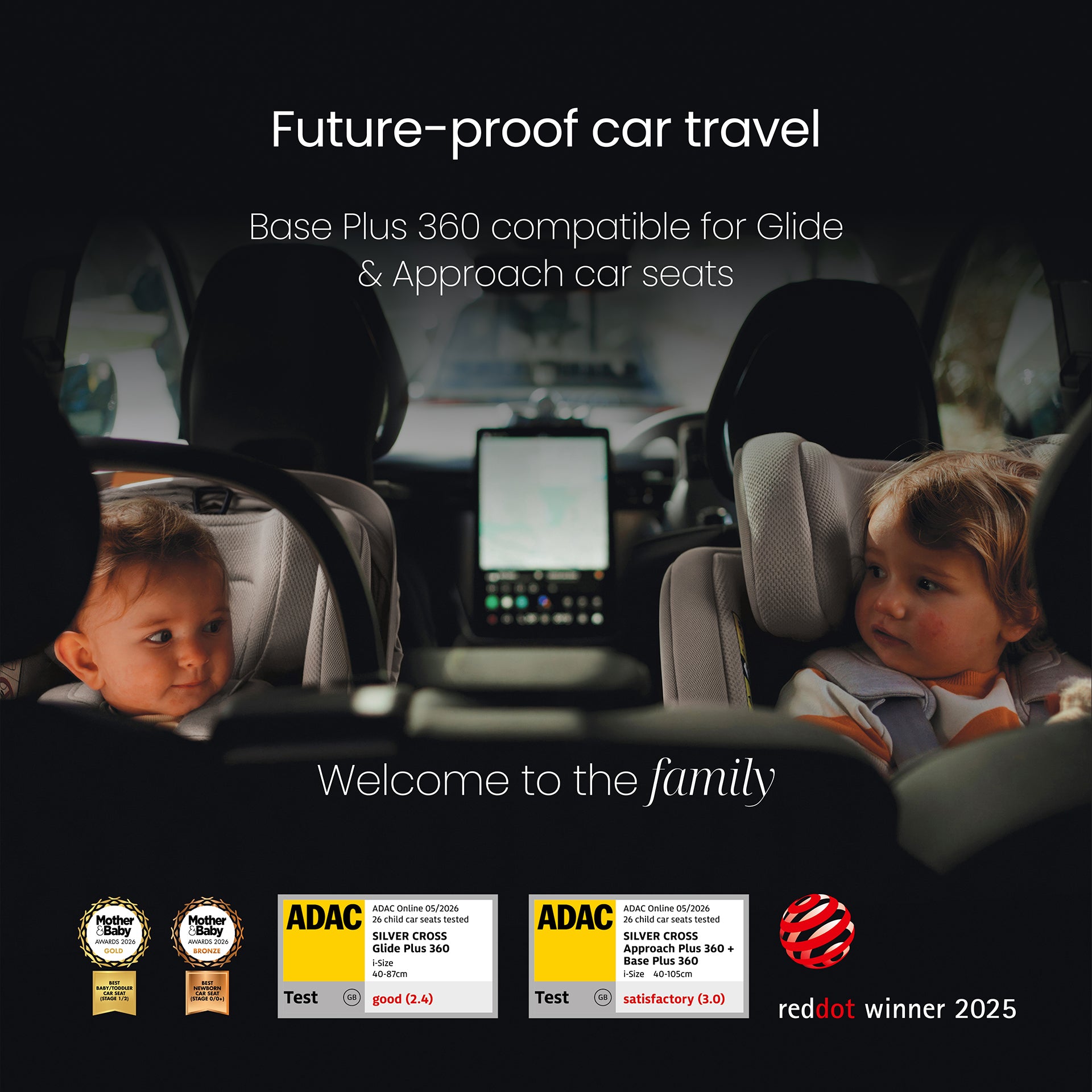 A multi-piece silver cross cove 2 travel system set in dark brown and black, displayed on white pedestals against a white background. The set includes a stroller, bassinet, car seat, infant seat, stroller cover, backpack, car seat belt, and a circular 'All Inclusive Set' badge.