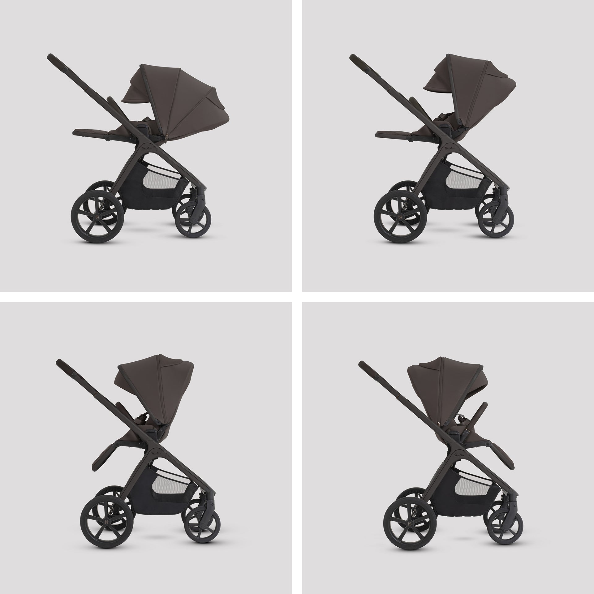 Silver cross cove 2 travel system in chocolate brown with next stage car seat in black.