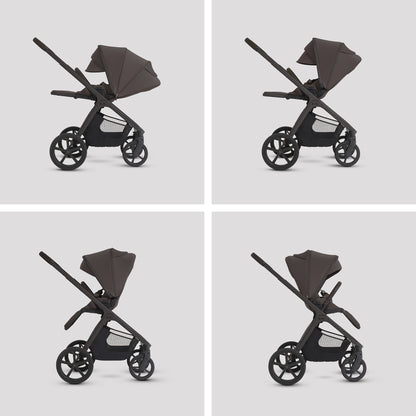 Silver cross cove 2 travel system in chocolate brown with next stage car seat in black.