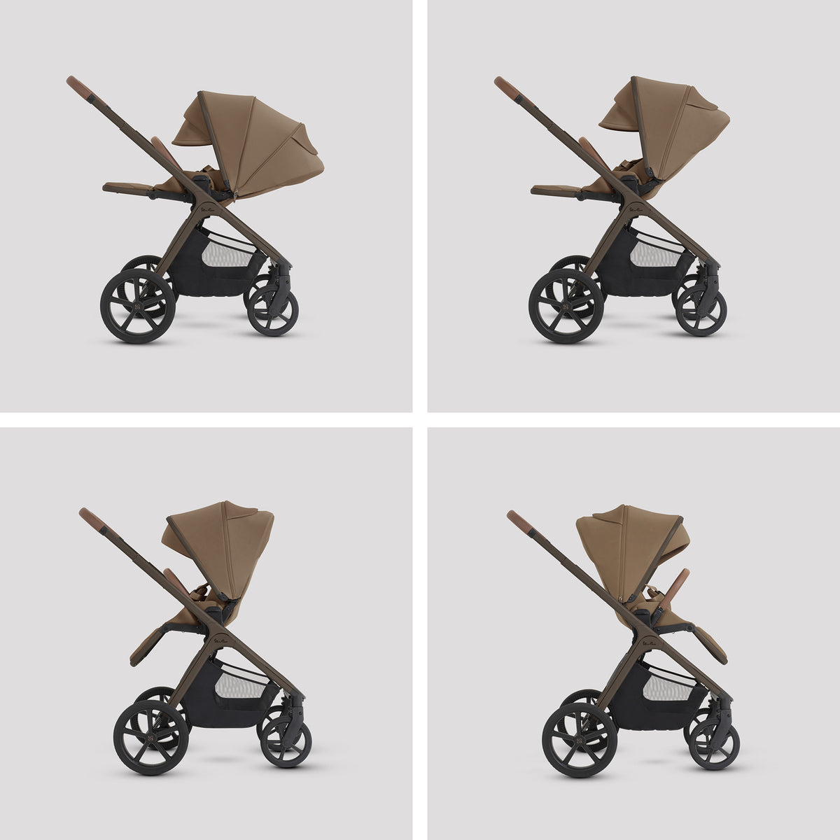 Silver Cross Cove 2 travel system in maple brown colour, complete with matching accessories and cybex cloud S car seat and isofix base.