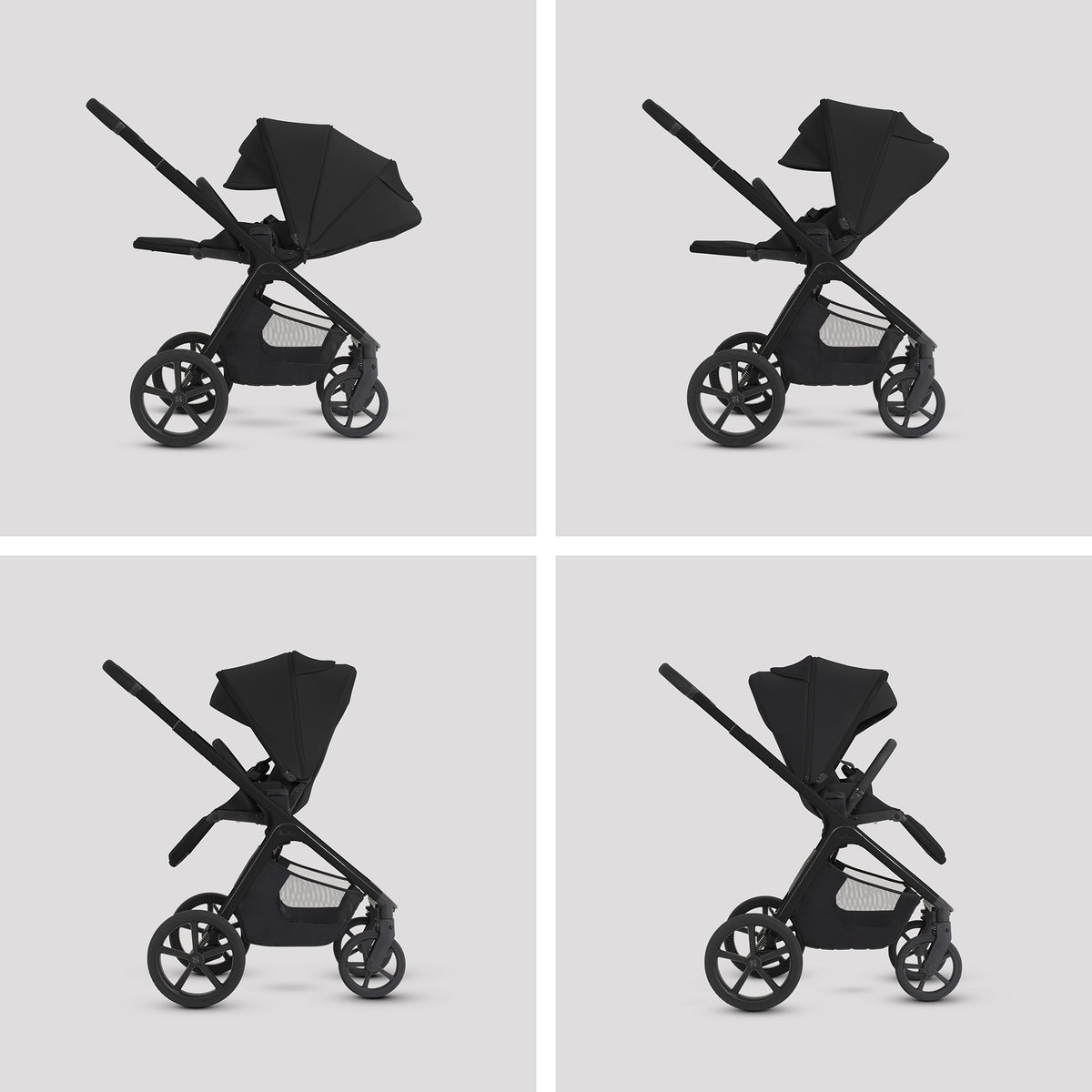 Silver Cross Cove 2 travel system in onyx black colour, complete with matching accessories and cybex cloud S car seat and isofix base.
