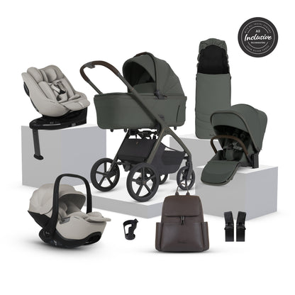 Silver cross cove 2 travel system in pewter green with next stage car seat in taupe.