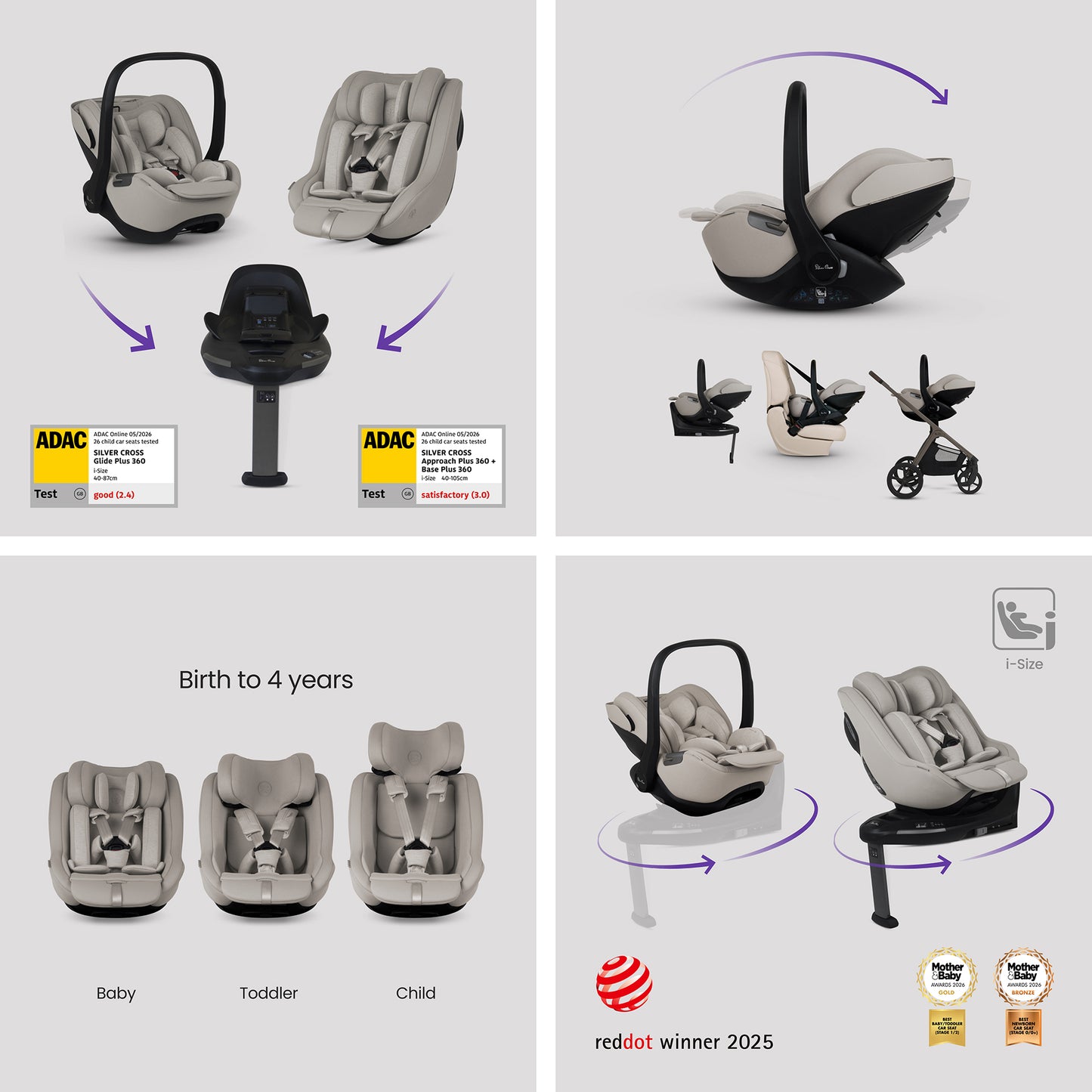 Silver cross cove 2 travel system in pewter green with next stage car seat in taupe.