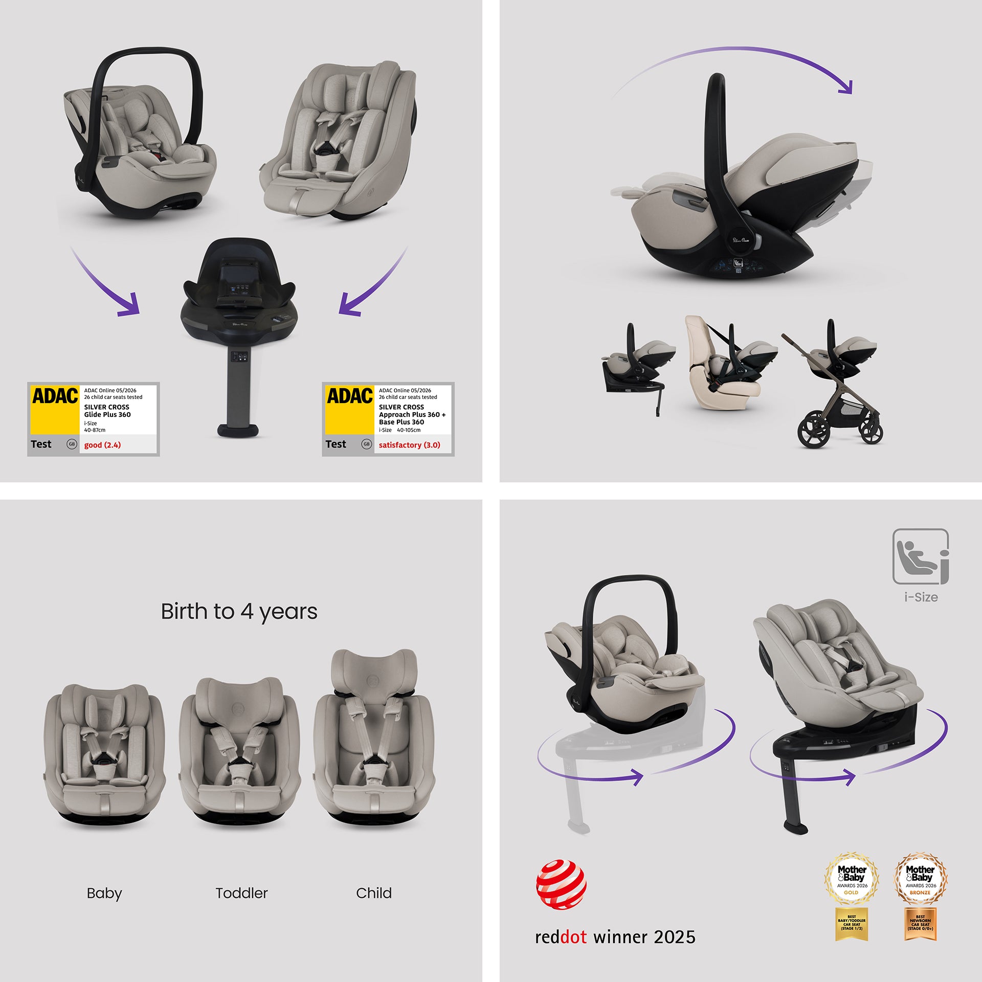 Silver cross cove 2 travel system in pewter green with next stage car seat in taupe.