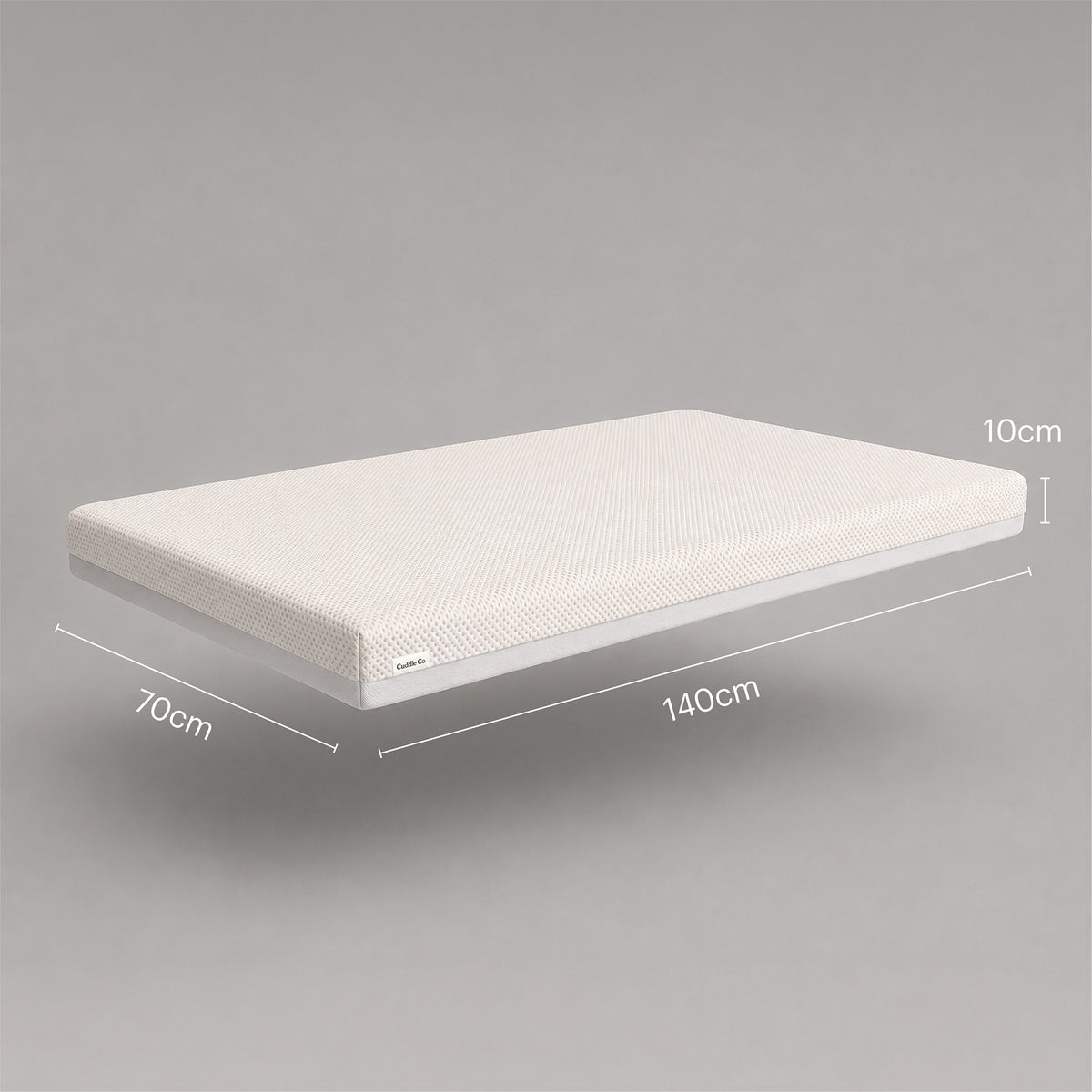 Cuddleco hypo allergenic poscket sprung mattress in white, to fit cot beds size 140cms x 70cms.