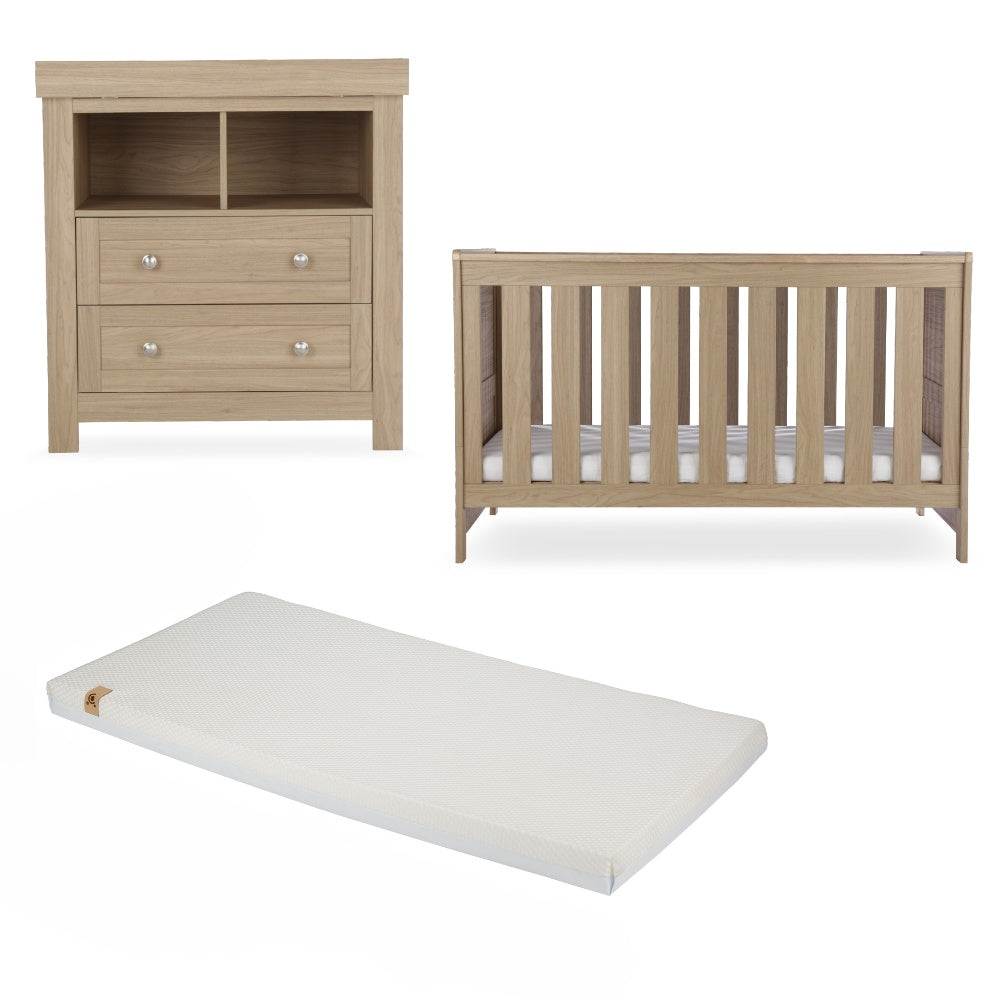 CuddleCo Burford 2 piece nursery furniuter set in an oak finish, with lullaby mattress.