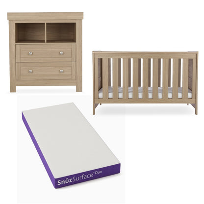 CuddleCo Burford 2 piece nursery furniuter set in an oak finish, with snuz duo mattress.