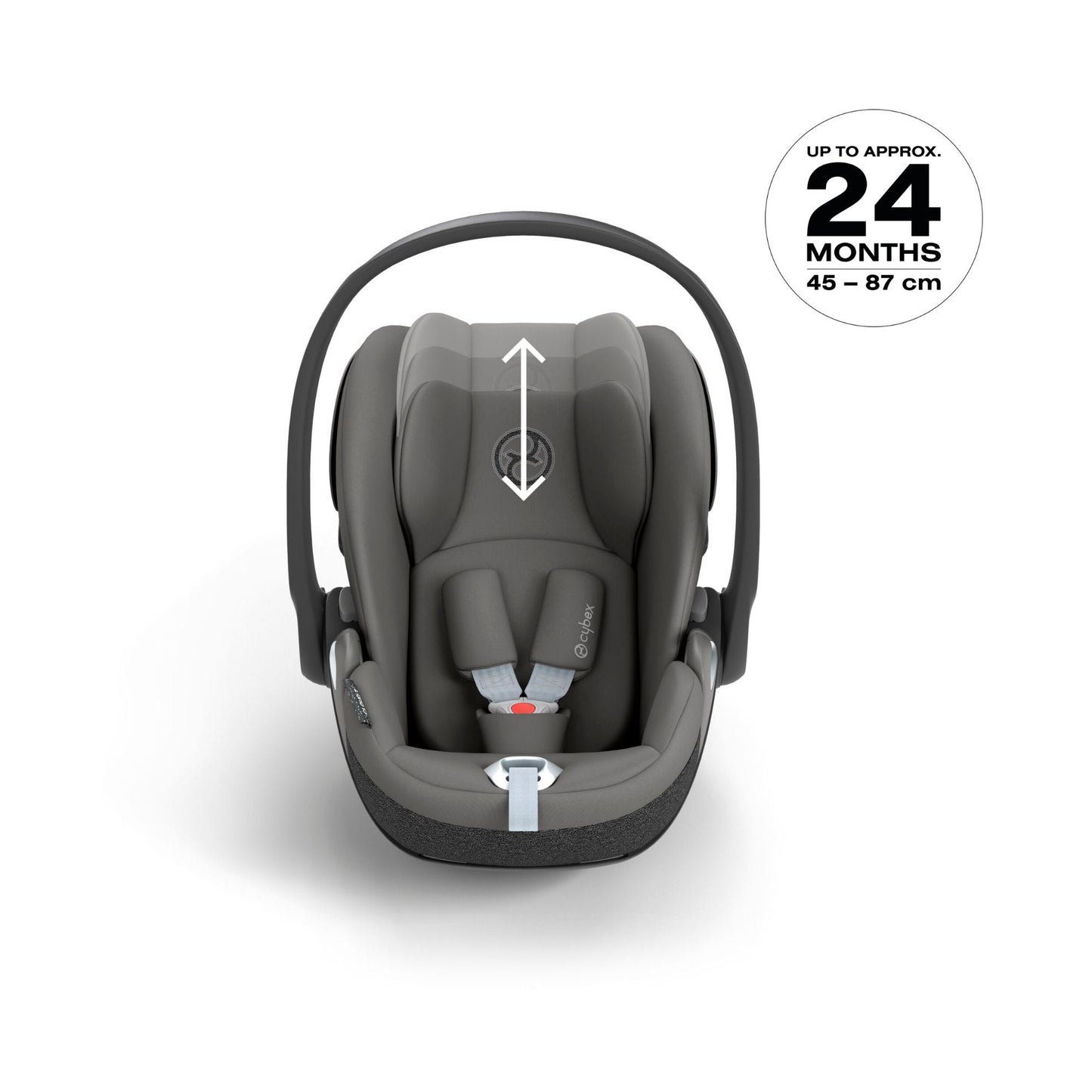 Cybex Cloud T car seat in grey, highlighting contemporary safety features.