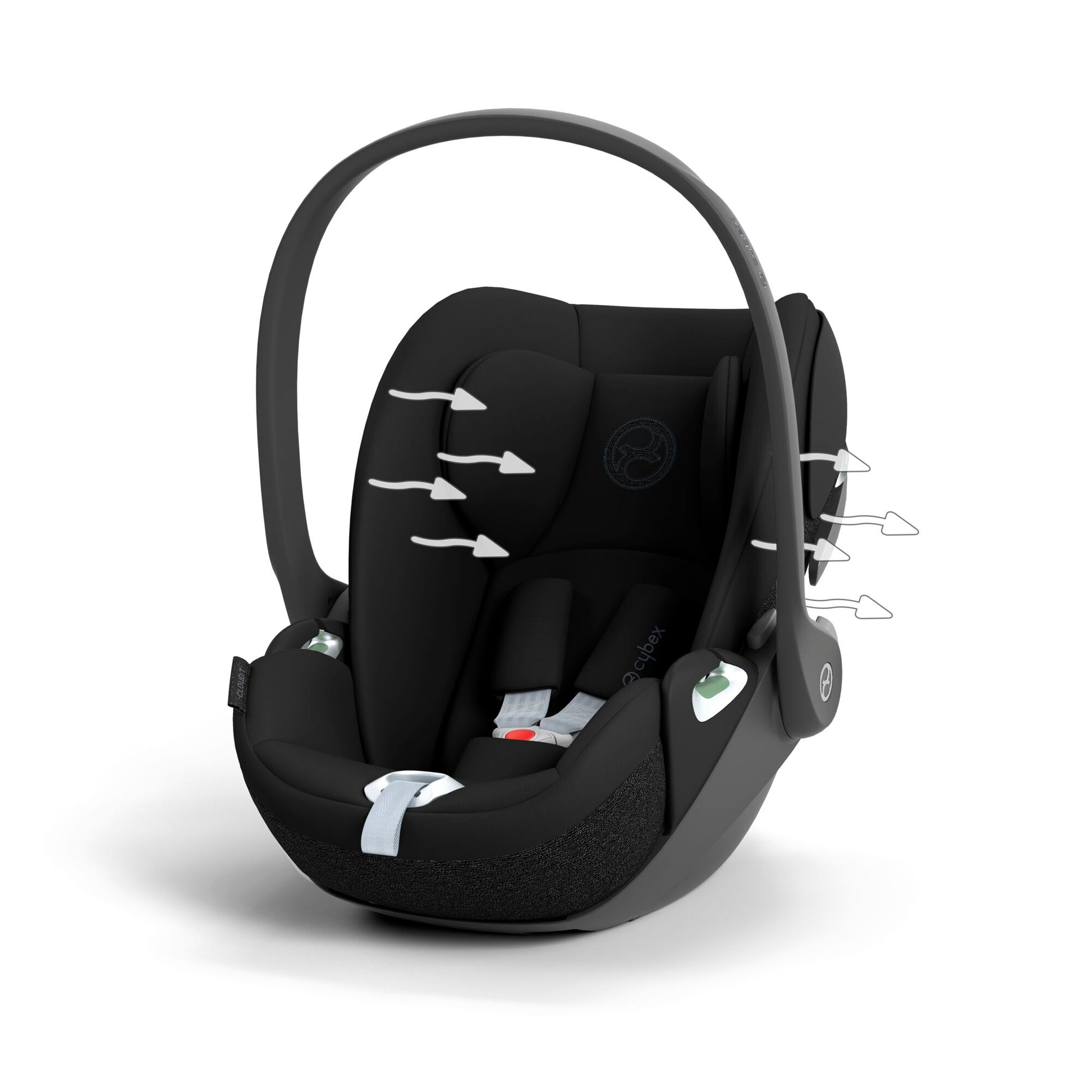 Cybex Cloud T car seat in sepia black, highlighting contemporary safety features.