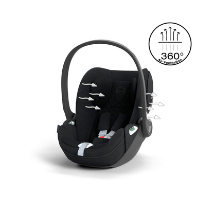 Cybex Cloud T car seat in sepia black plus, highlighting contemporary safety features.