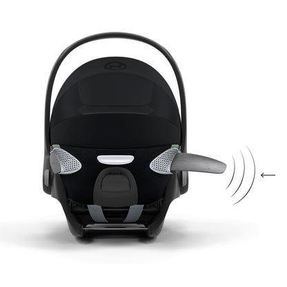 Cybex Cloud T car seat in sepia black plus, highlighting contemporary safety features.