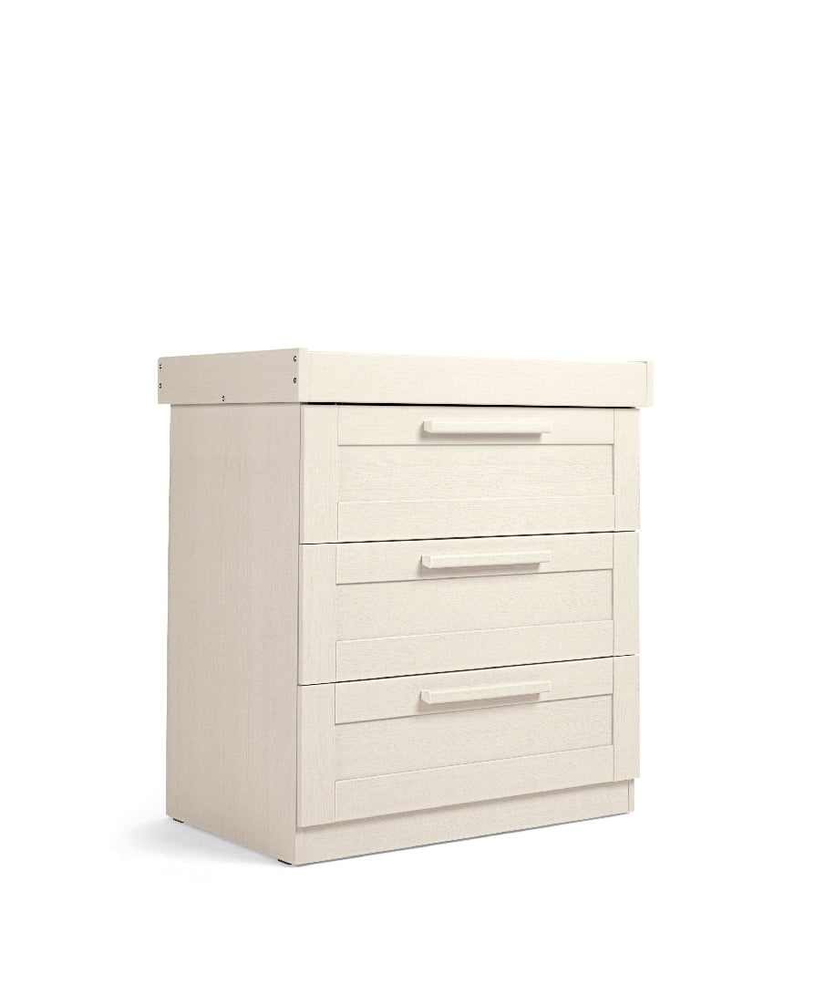Baby changer station with drawers in stone colour finish.