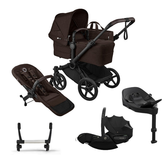 Bugaboo donkey single travel system in cocoa brown colour, with Cybex cloud s car seat and isofix abse.