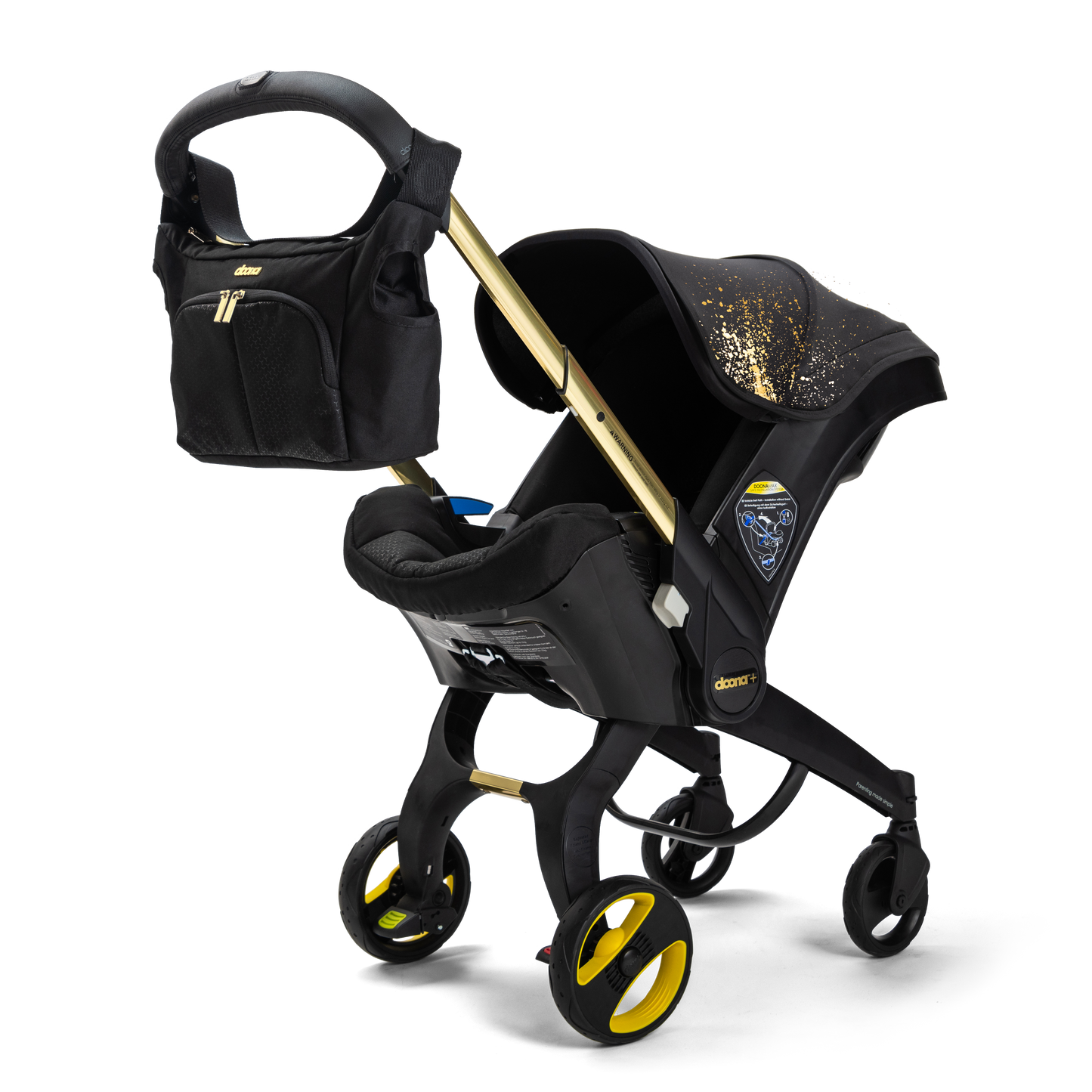 Stroller organiser bag with straps for attaching to pram.
