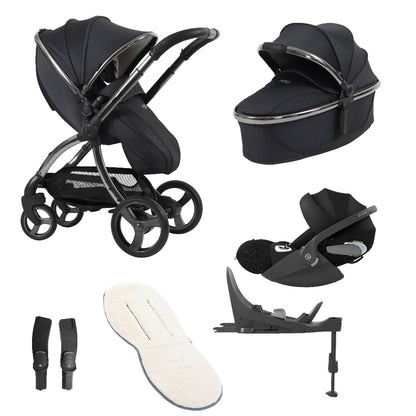 Egg 3 bundle in Carbonite colourway with accessories and cloud t car seat and base.