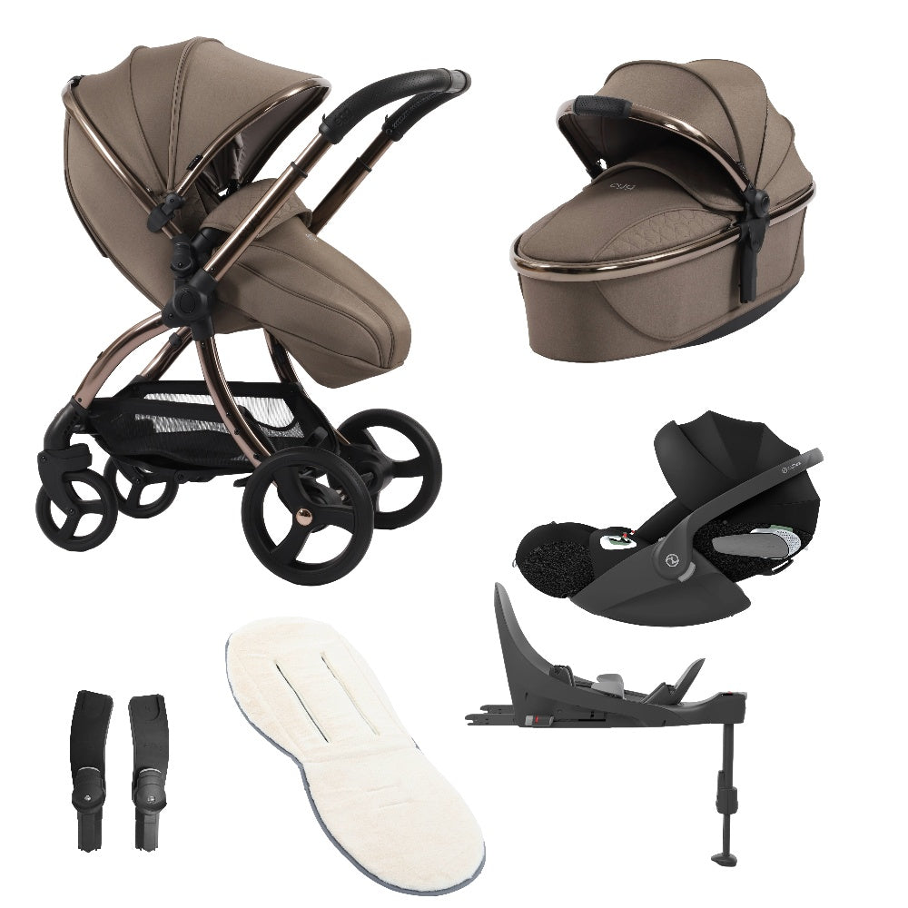 Egg 3 bundle in Mink colourway with accessories and cloud t car seat and base.