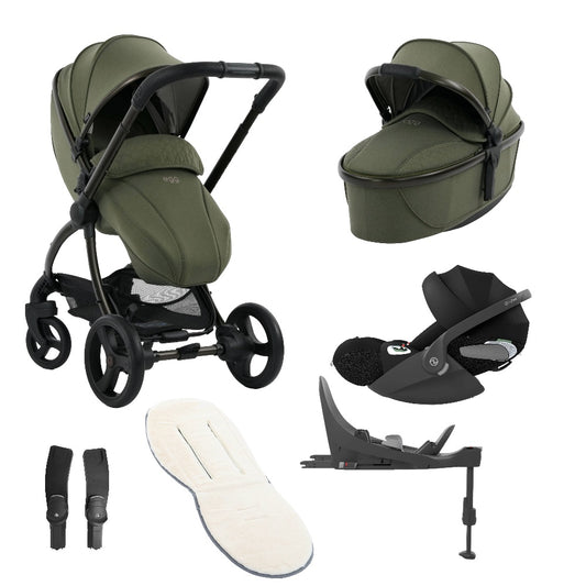 Egg 3 bundle in Sage Green with accessories and cloud t car seat and base.