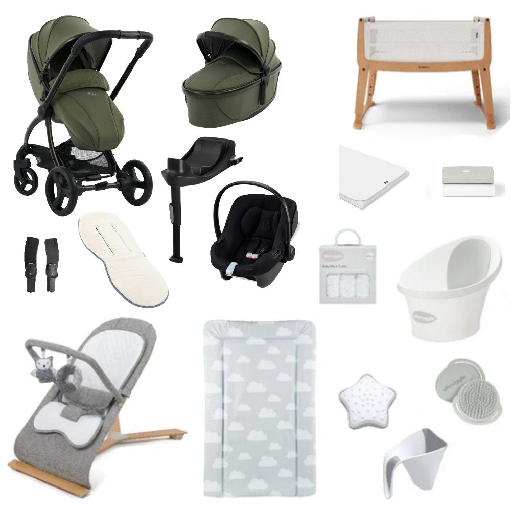 Egg3 in sage green colourway with all babies essentials.