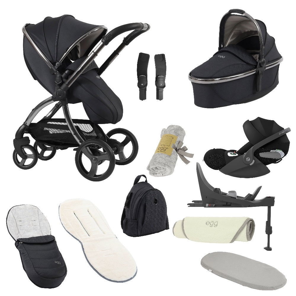 Egg shnuggle bundle in Carbonite colourway with cybex cloud t car seat and base.