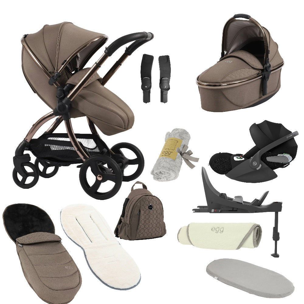 Egg shnuggle bundle in mink colourway with cybex cloud t car seat and base.