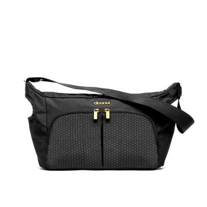 Stroller organiser bag with straps for attaching to pram.
