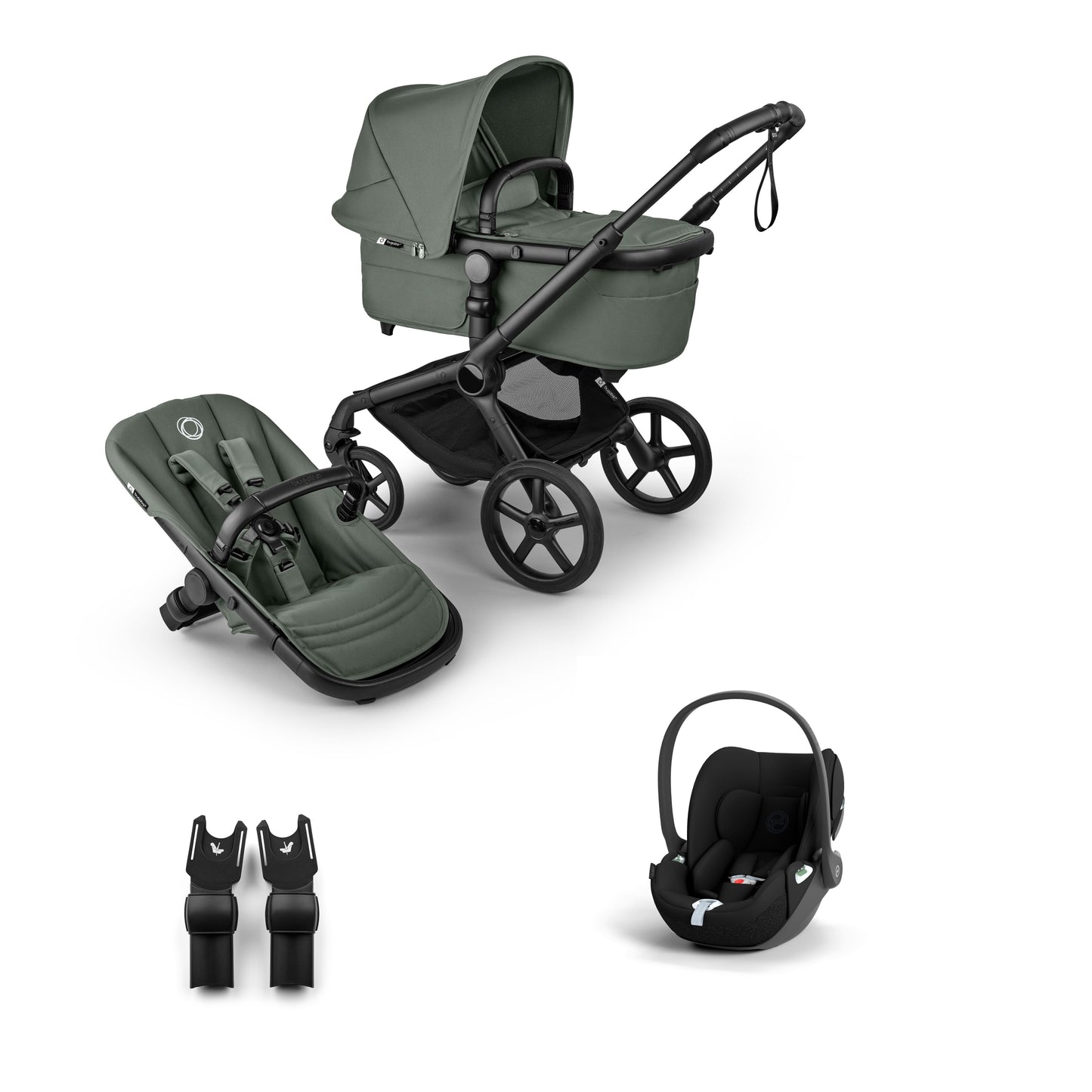 Bugaboo Fox 5 in forest green with cloud t car seat,