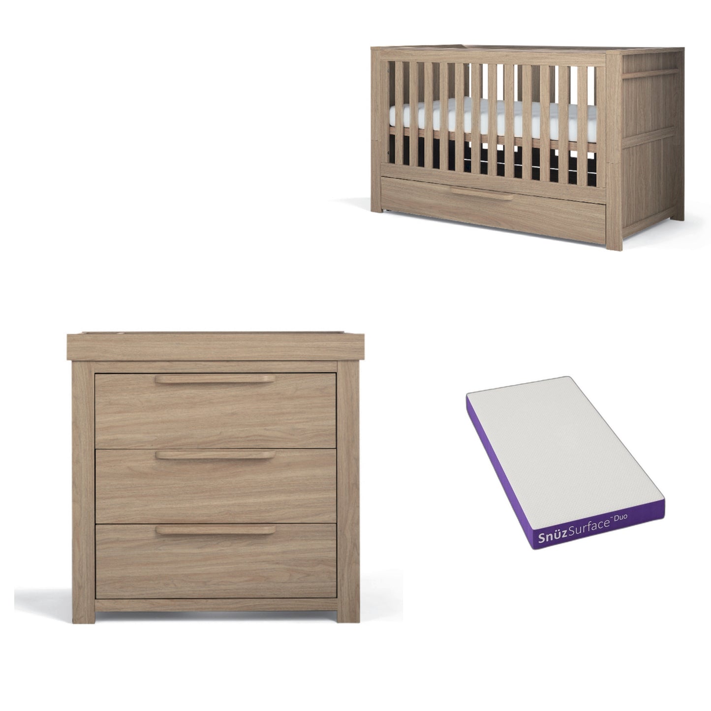 Mamas & Papas Franklin 2 Piece Cotbed Set with Dresser Changer in Natural Oak