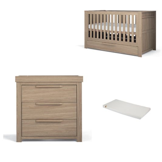 Mamas & Papas Franklin 2 Piece Cotbed Set with Dresser Changer in Natural Oak