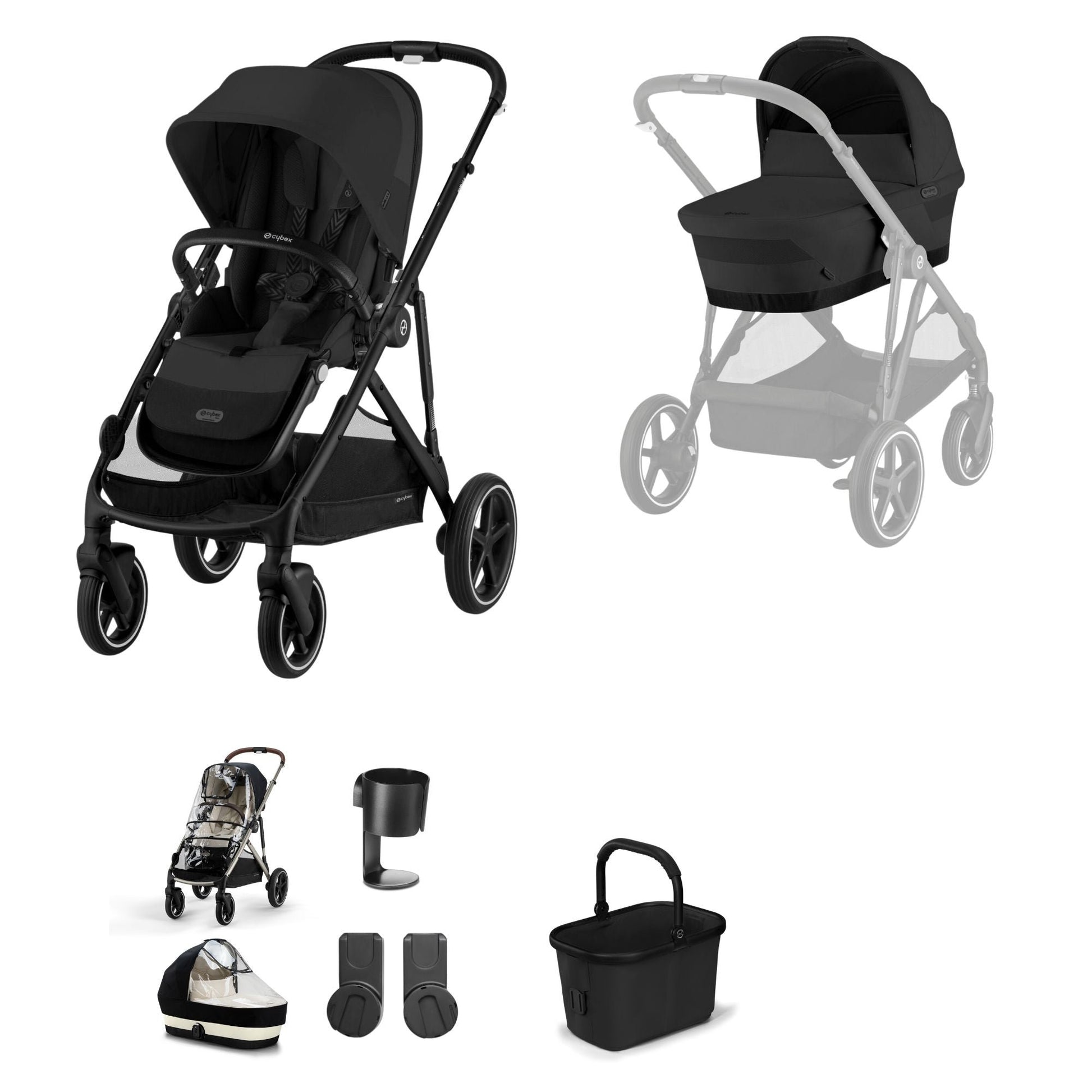 Cybex gazelle in moon black bundle without footmuff.