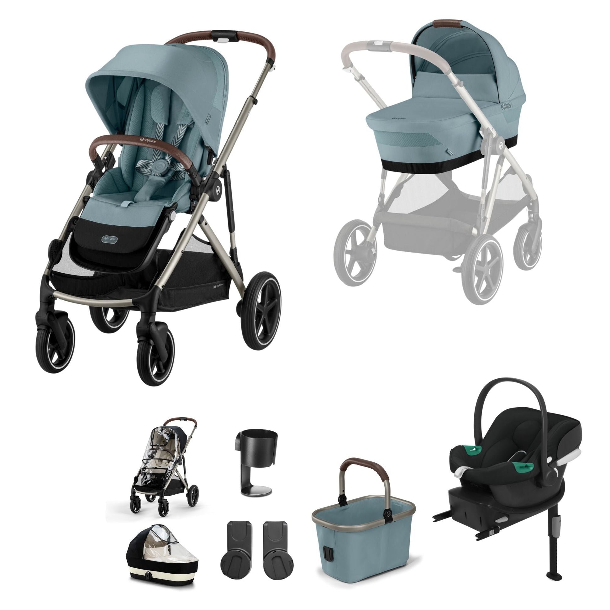 Cybex Gazelle travel system in stormy blue with aton b2 car seat and isofix base, but no footmuff.