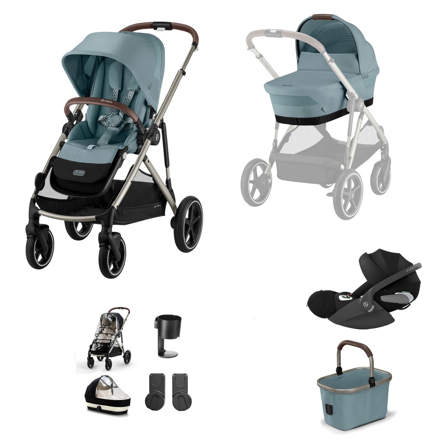 Cybex Gazelle travel system in stormy blue with cloud T car seat, but no footmuff or isofix base.