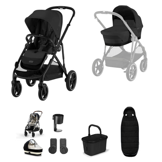 Cybex gazelle in moon black bundle with footmuff.