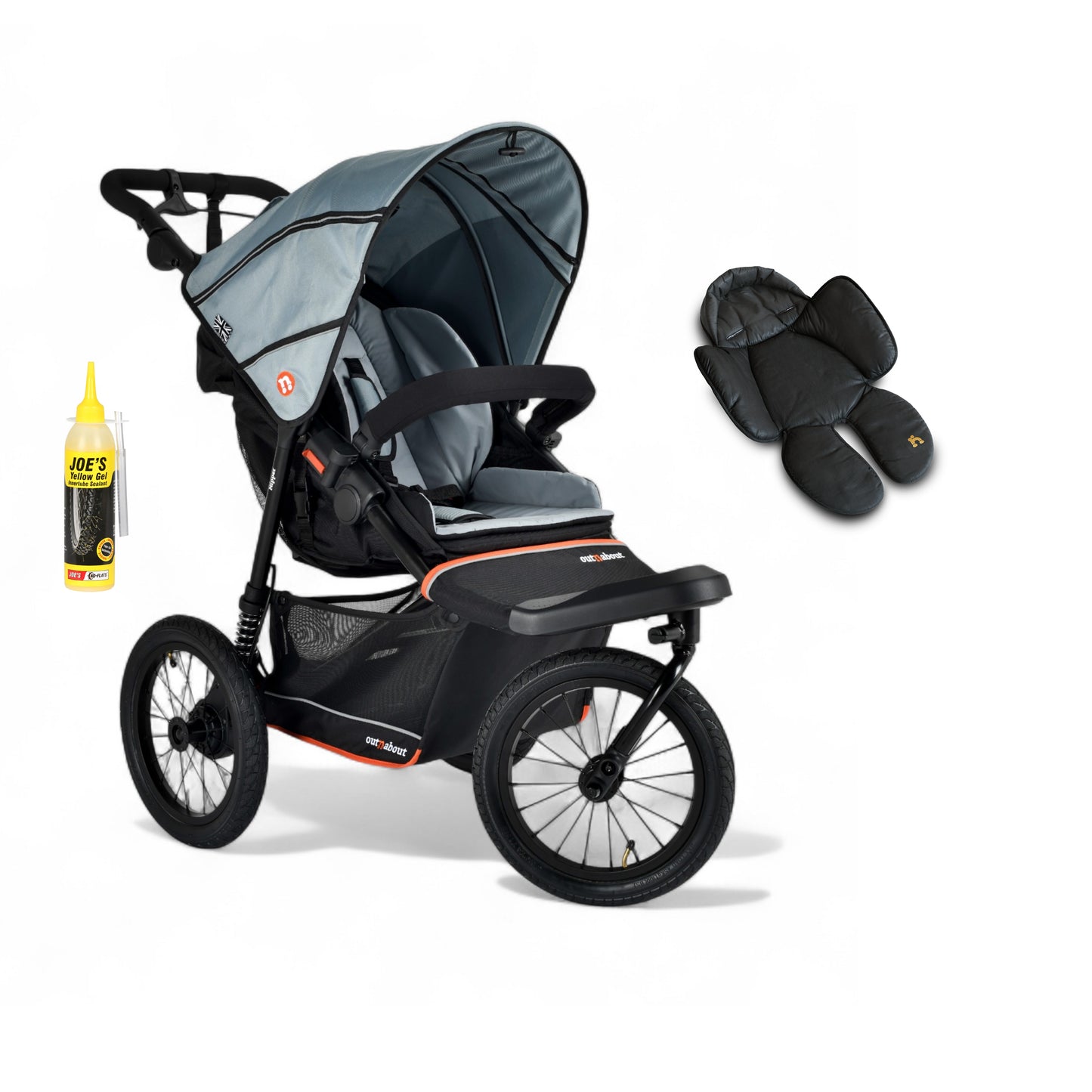 Out n About Nipper PLUS V6 Single in Rocksalt Grey colour way with 1 newborn insert.
