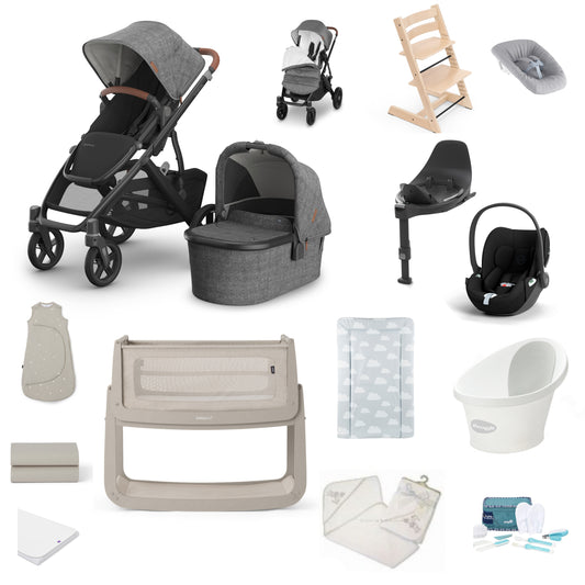 UPPAbaby Vista V3 Pushchair & carrycot in greyson, complete with all babies essential including car seat, tripp trapp highchair, crib and bath.