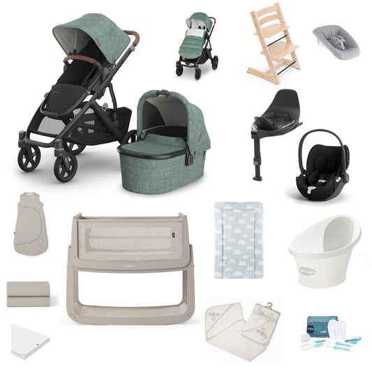 UPPAbaby Vista V3 Pushchair & carrycot in gwen, complete with all babies essential including car seat, tripp trapp highchair, crib and bath.