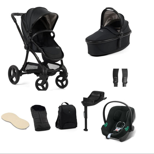 Egg 3 stroller in Houndstooth black including an aton b2 car seat and base and accessories