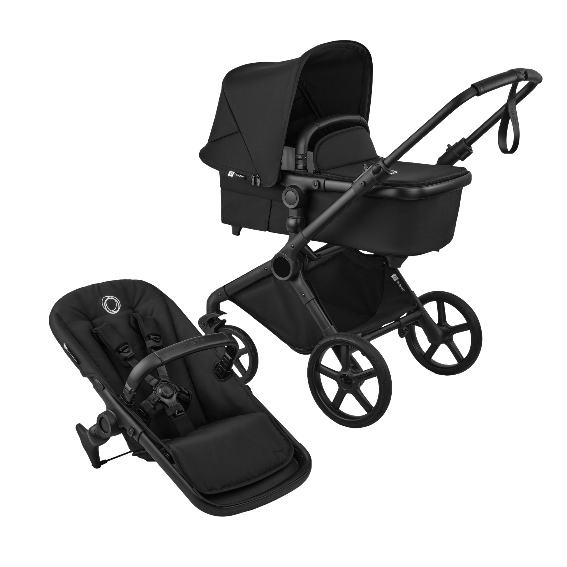 Bugaboo cub pushchair in heritage black complete with matching accessories and atonb2 car seat and base.