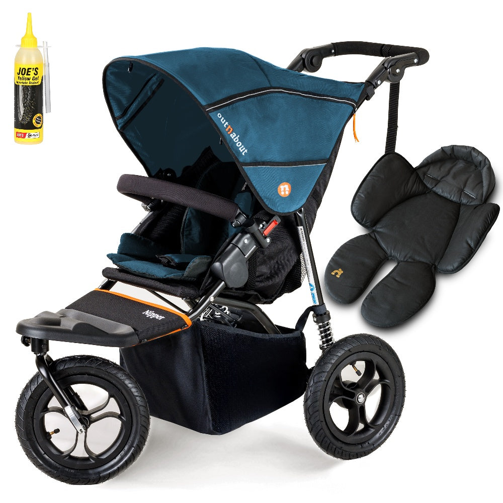 Out N About single nipper in highland blue with newborn insert.
