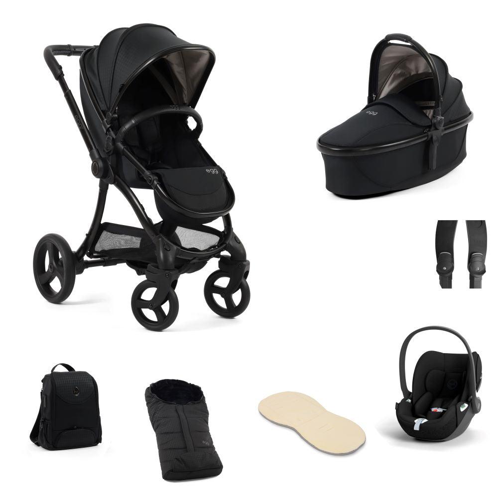 Egg 3 stroller in houndstooth black with cloud t and with accessories