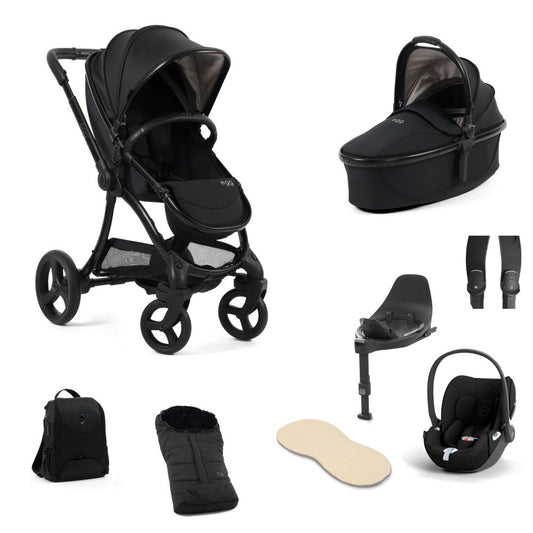 Egg 3 stroller in houndstooth black with cloud t and base with accessories