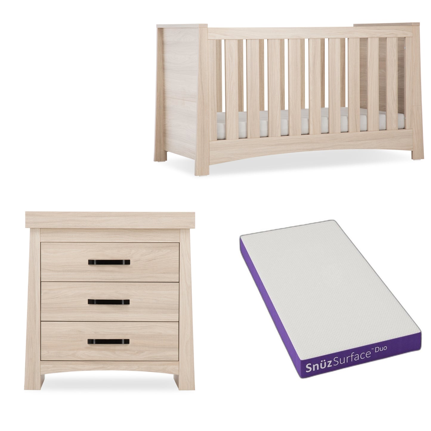 Isla 2 Piece Bundle with Cotbed and Dresser and a Snuz Duo Mattress