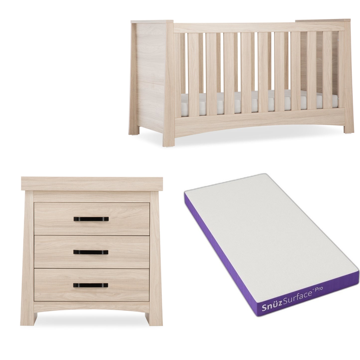 Isla 2 Piece Bundle with Cotbed and Dresser and a Snuz Pro Mattress