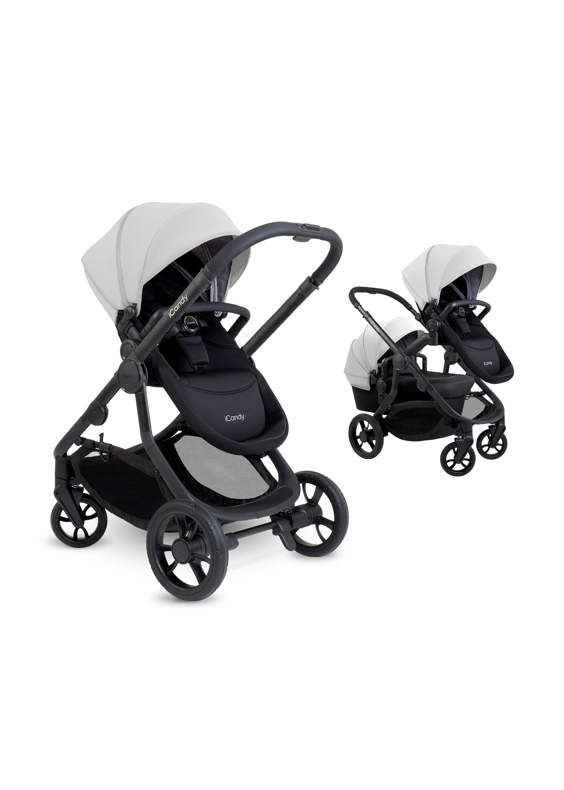 The iCandy Orange 4 in glacier as a complete bundle, showcasing a range of accessories.