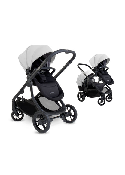 The iCandy Orange 4 in glacier as a complete bundle, showcasing a range of accessories.
